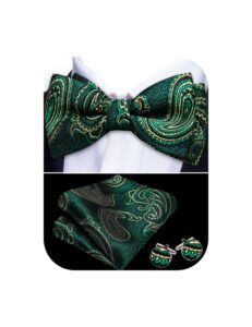 yohowa men bow tie set paisley green gold silk pre-tied bowtie shamrock day pocket square cufflinks formal wedding party prom