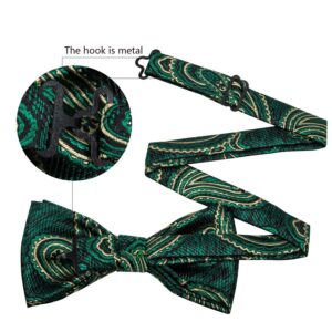 YOHOWA Men Bow Tie Set Paisley Green Gold Silk Pre-Tied Bowtie Shamrock Day Pocket Square Cufflinks Formal Wedding Party Prom