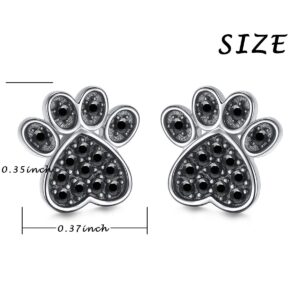 S925 Sterling Silver Jewelry Puppy Dog Cat Pet Paw Print Black CZ Stud Earrings