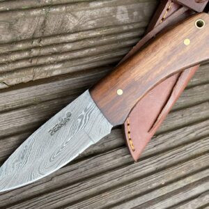 Perkin Hunting knife with Sheath Damascus Steel full tang BT11