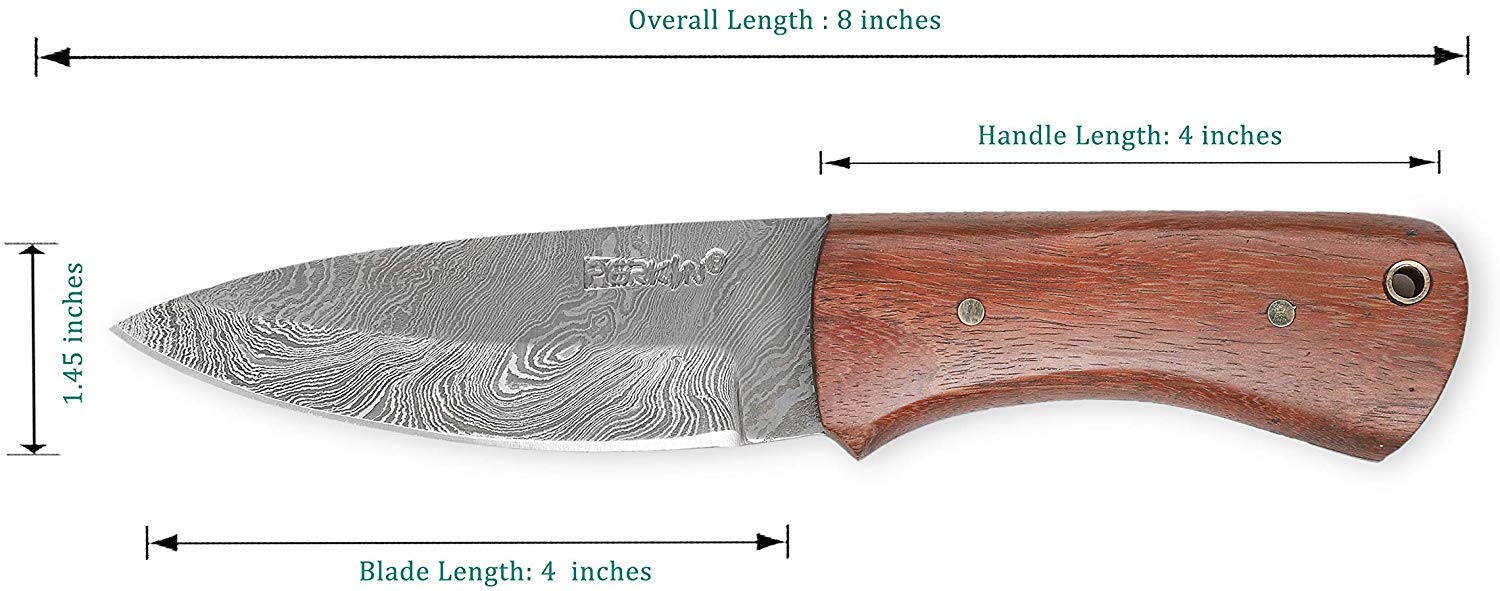 Perkin Hunting knife with Sheath Damascus Steel full tang BT11