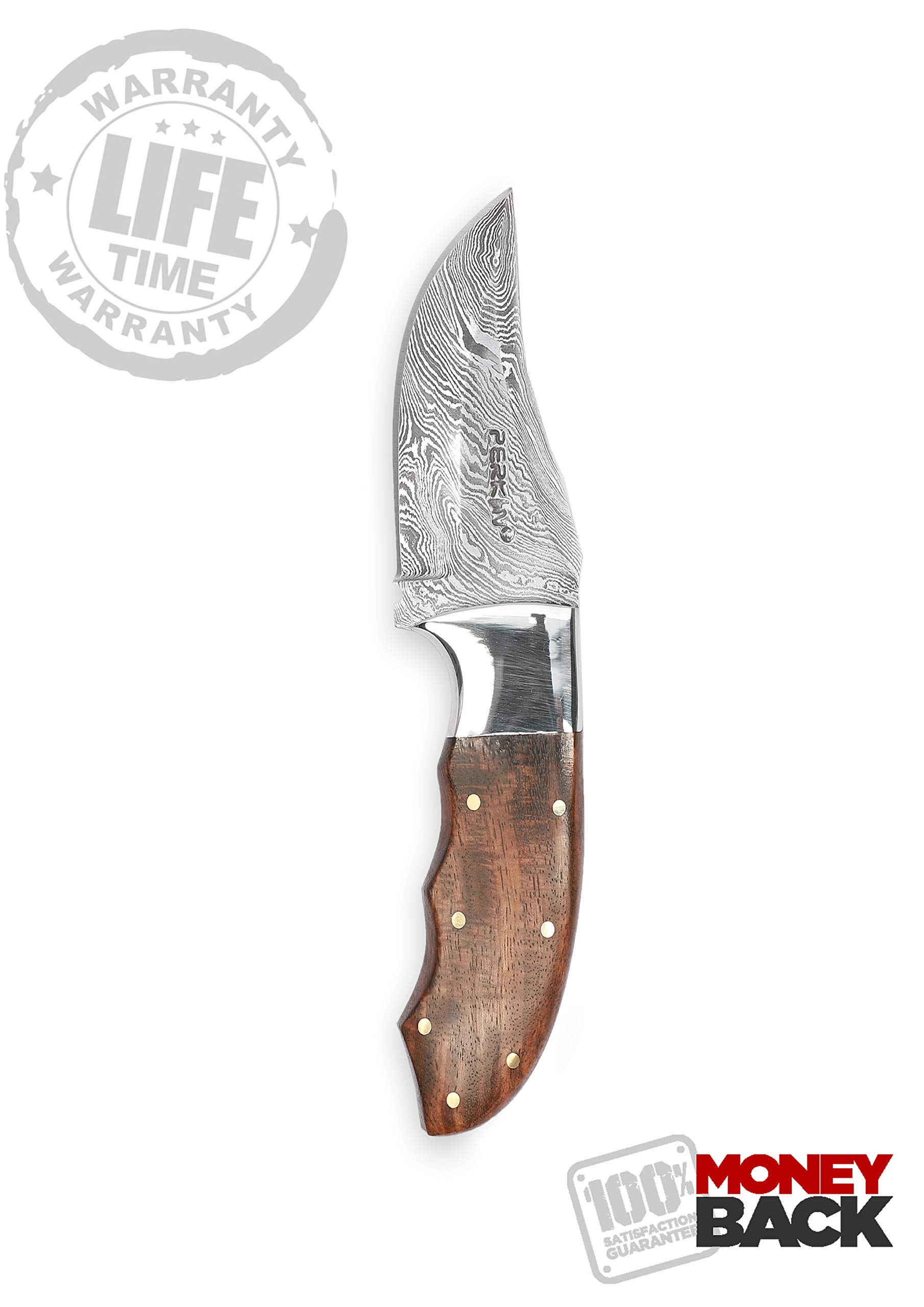 Perkin Hunting knife with sheath Damascus steel Skinner Knife full tang H14