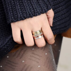 Boho-Magic 925 Sterling Silver Spinner Ring with Brass and Copper Fidget Rings for Women Wide Band (9)