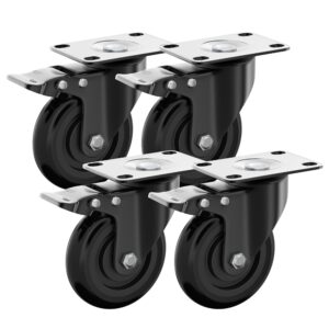 houseables caster wheels, 4 inch, set of 4 heavy duty swivel casters with brakes, black, 1000 lb total capacity, metal locking castors, rubber wheel, for furniture, dolly, carts