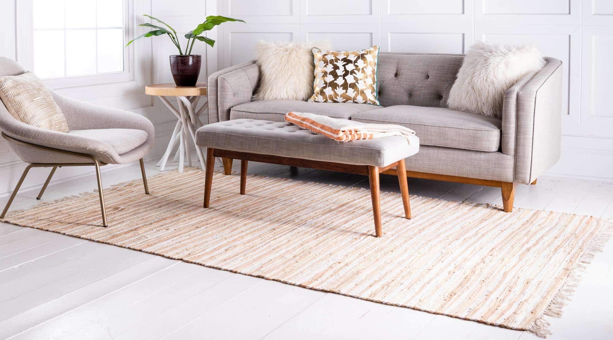 Unique Loom Chindi Cotton Collection Soft Hand Woven Natural Fiber Striped Area Rug, 4 ft x 6 ft, Beige/Ivory