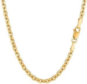 14k solid yellow gold 4.0mm shiny diamond cut cable link chain necklace for pendants and charms with lobster-claw clasp (18", 20", 22", or 24 inch)