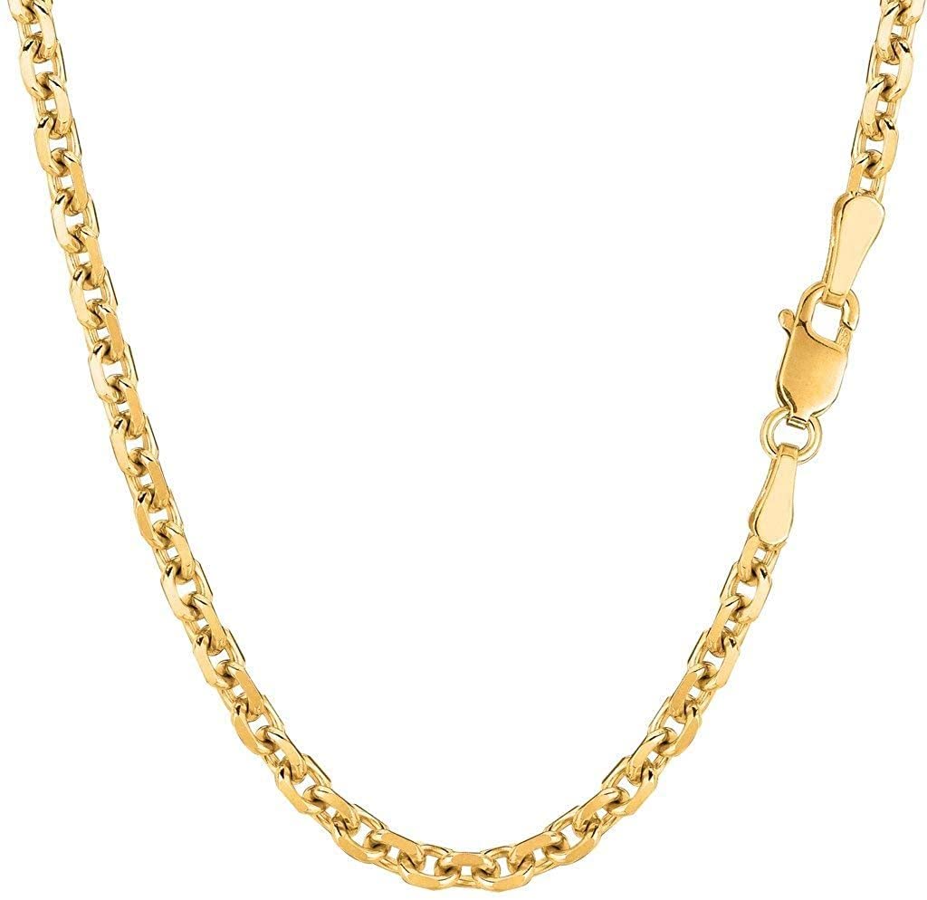 14k SOLID Yellow Gold 4.0mm Shiny Diamond Cut Cable Link Chain Necklace for Pendants and Charms with Lobster-Claw Clasp (18", 20", 22", or 24 inch)