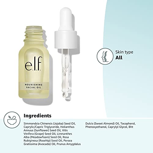 e.l.f. SKIN Nourishing Facial Oil, Moisturizing & Nourishing Formula, Infused With Rosehip Seed Oil & Jojoba Oil, Vegan & Cruelty-Free, 0.507 Fl Oz