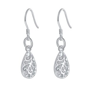 wellme sterling silver earrings, filigree hollowed dangle drop earrings