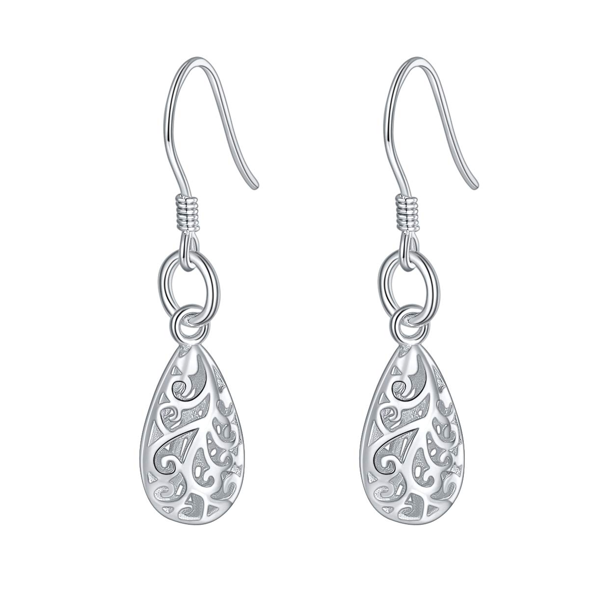 Wellme Sterling Silver Earrings, Filigree Hollowed Dangle Drop Earrings