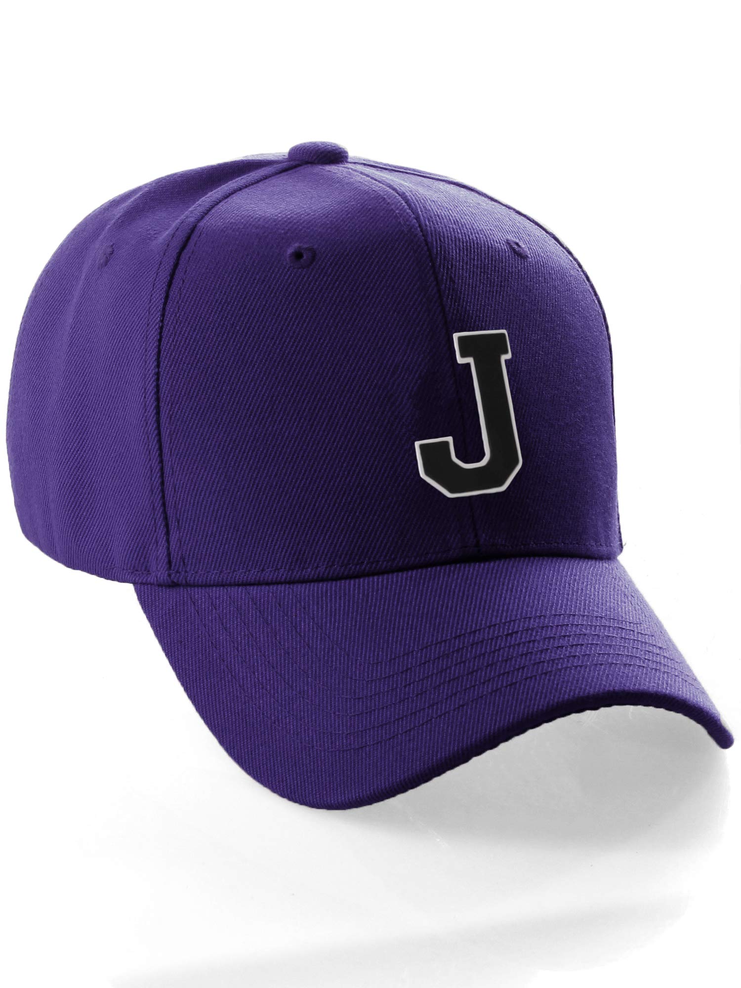 Classic Baseball Hat Custom A to Z Initial Team Letter, Purple Cap White Black Letter J