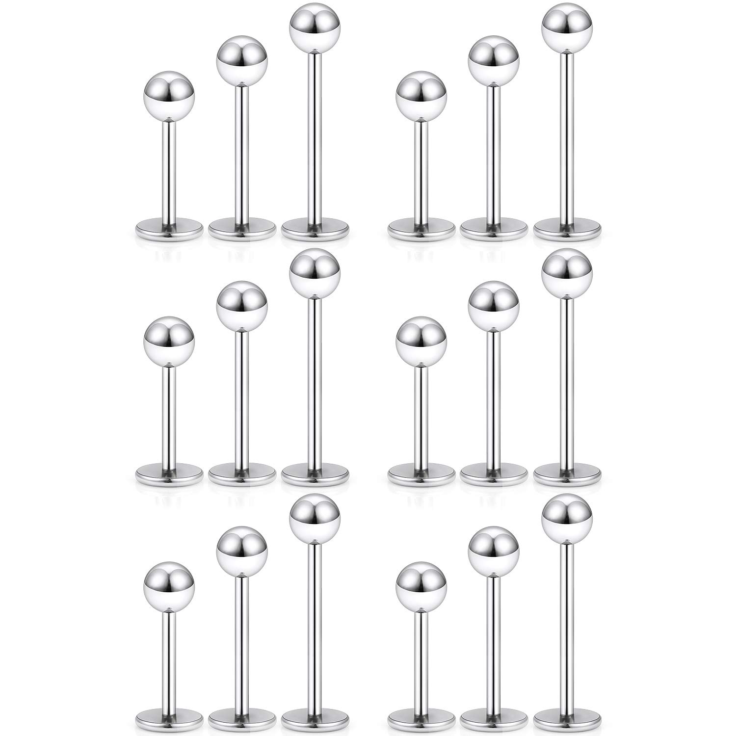 SCERRING 18PCS 20g Stainless Steel 3mm Balls Labret Monroe Lip Tragus Cartilage Helix Earring Ring Body Piercing Jewelry 6mm 8mm 10mm - Silver