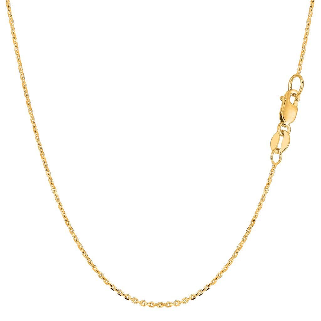 The Diamond Deal 14K Yellow or White or Rose/Pink Gold 1.1mm Shiny Diamond Cut Lite Cable Link Chain Necklace for Pendants and Charms with Lobster-Claw Clasp (24" And yellow-gold)