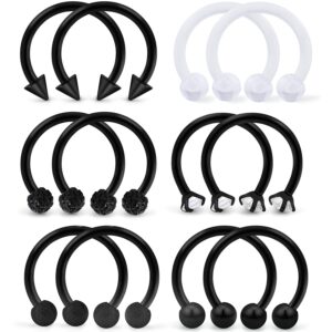 scerring 6 pairs 16g 10mm stainless steel nose horseshoe hoop rings eyebrow lip ear tragus cartilage daith septum retainer body piercing jewelry clear cz black