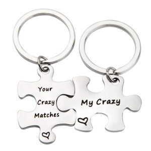 tgbje your crazy matches my crazy couples keychain set puzzle piece gift for boyfriend,girlfriend (you crazy keychain)