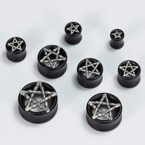 TBOSEN 2 or 4 pcs Antiqued Skull Wood Double Flared Ear Plug Saddle Organic Black Areng Flesh Tunnels Gauges 0g - 1 inch