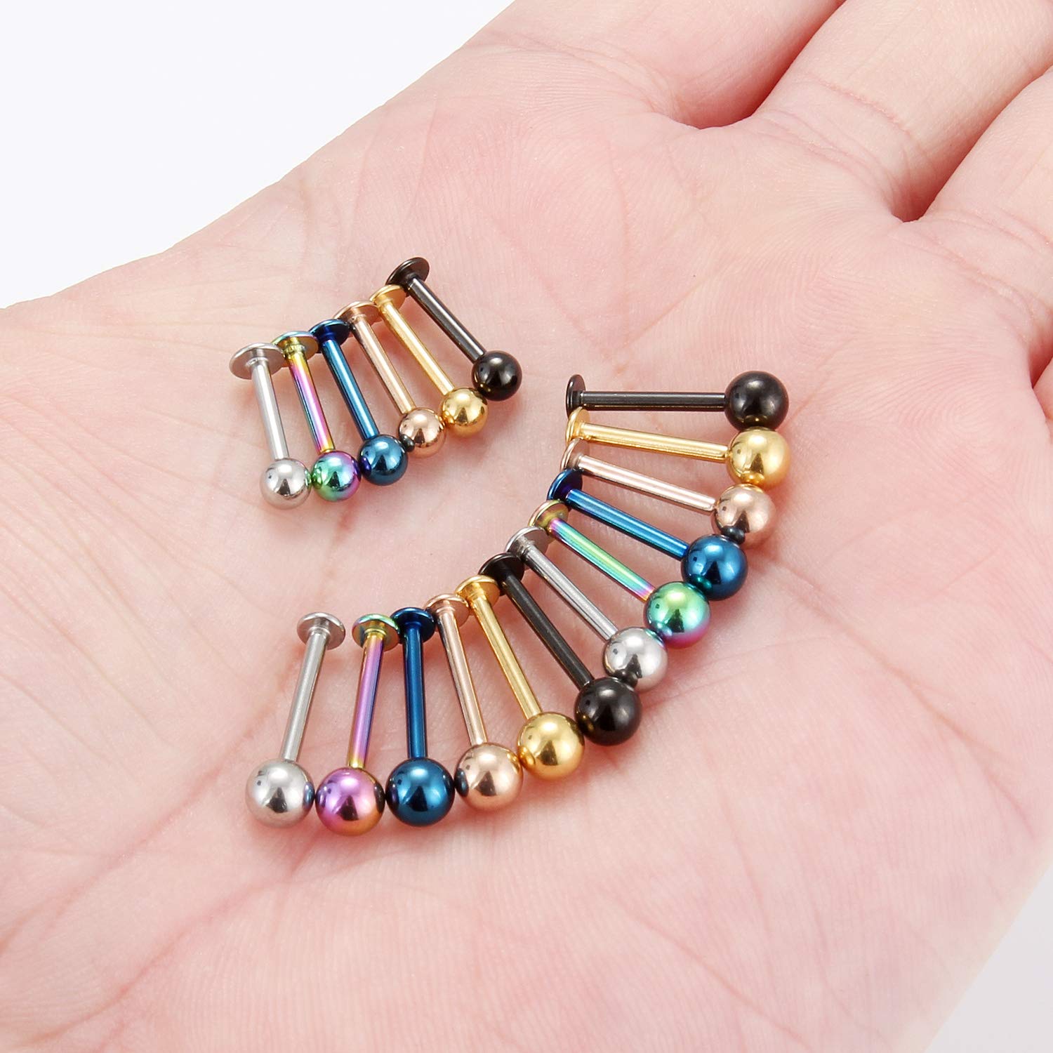 SCERRING 18PCS 14g Stainless Steel Balls Labret Monroe Lip Cheek Tragus Cartilage Helix Earring Ring Body Piercing Jewelry 10-14mm - Mix Color