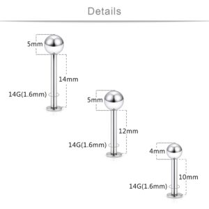 SCERRING 18PCS 14g Stainless Steel Balls Labret Monroe Lip Cheek Tragus Cartilage Helix Earring Ring Body Piercing Jewelry 10-14mm - Mix Color