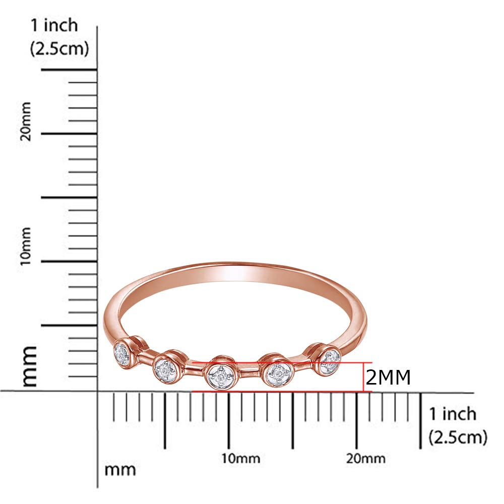 Samaira Jewelry Five-Stone Bezel Natural Diamond Accent Stackable Wedding Band Ring in 14k Rose Gold Over 925 Sterling Silver (1/20 Cttw, I-J Color, I2-I3 Clarity) Ring Size-7