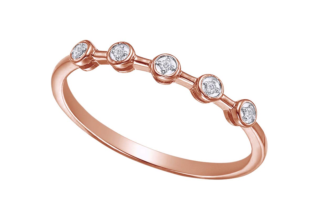 Samaira Jewelry Five-Stone Bezel Natural Diamond Accent Stackable Wedding Band Ring in 14k Rose Gold Over 925 Sterling Silver (1/20 Cttw, I-J Color, I2-I3 Clarity) Ring Size-7