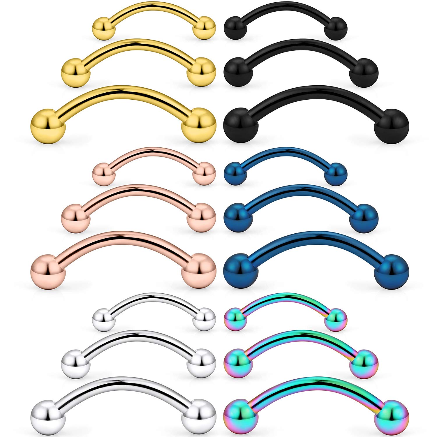 SCERRING 18PCS 20G Stainless Steel Eyebrow Tragus Helix Rook Daith Earrings Lip Ring Barbell With Balls Body Piercing Jewelry 6mm 8mm 10mm Mix Color