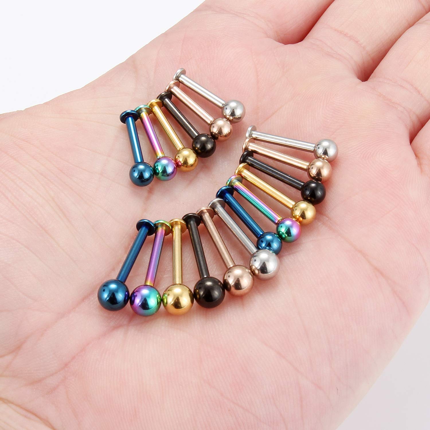 SCERRING 18PCS 12g Stainless Steel Balls Labret Monroe Lip Cheek Tragus Cartilage Helix Earring Ring Body Piercing Jewelry 12-16mm - Mix Color