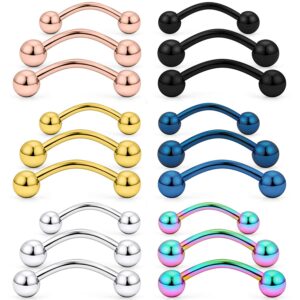 SCERRING 18PCS 14G Stainless Steel Eyebrow Tragus Helix Rook Daith Earrings Belly Tongue Nipple Lip Ring Barbell With Balls Body Piercing Jewelry 10mm 12mm 14mm Mix Color