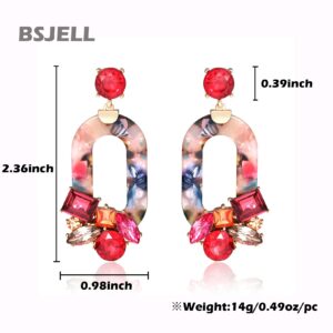 BSJELL Resin Acetate Dangle Earrings Large Statement Acrylic Textured Mottled Earrings Bohemian Crystal Multicolor Oval Drop Earrings Fashion Jewelry for women