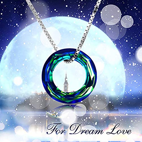 AOBOCO 925 Sterling Silver Necklace with Austrian Crystals Jewelry Packaged with Jewelry Box Birthday Jewelry for Her Women for Lover (Dia 0.78" Circle Blue)