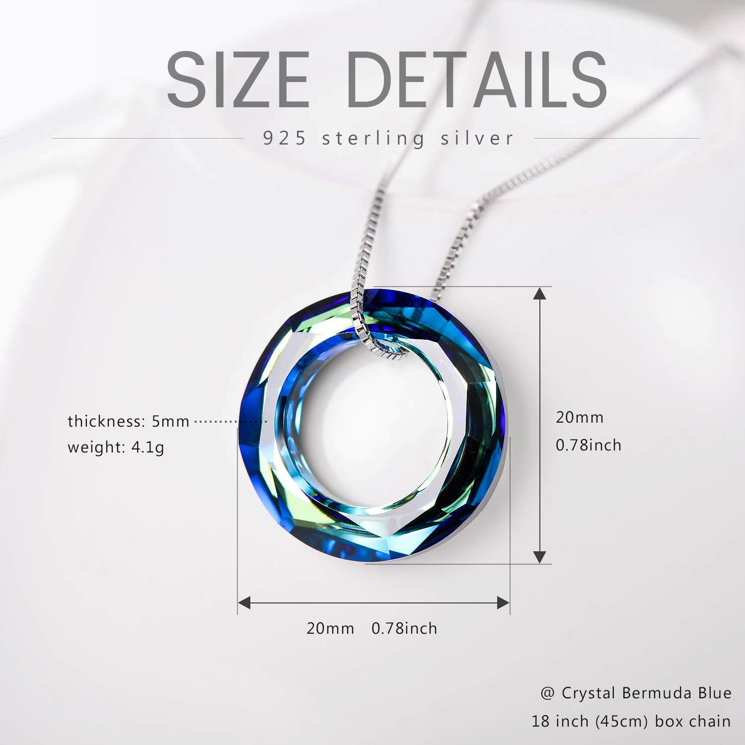 AOBOCO 925 Sterling Silver Necklace with Austrian Crystals Jewelry Packaged with Jewelry Box Birthday Jewelry for Her Women for Lover (Dia 0.78" Circle Blue)