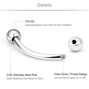 SCERRING 18PCS 16G Stainless Steel Eyebrow Tragus Helix Rook Daith Earrings Belly Lip Ring Barbell with Balls Body Piercing Jewelry 8mm 10mm 12mm Mix Color