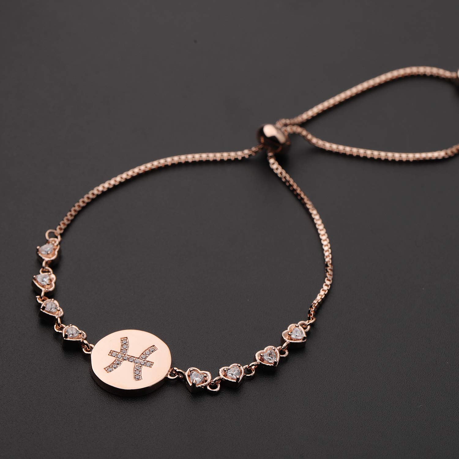 ENSIANTH Rose Gold Zodiac Sign Adjustable Bracelet Birthday Gift for Women (BR-Pisces)