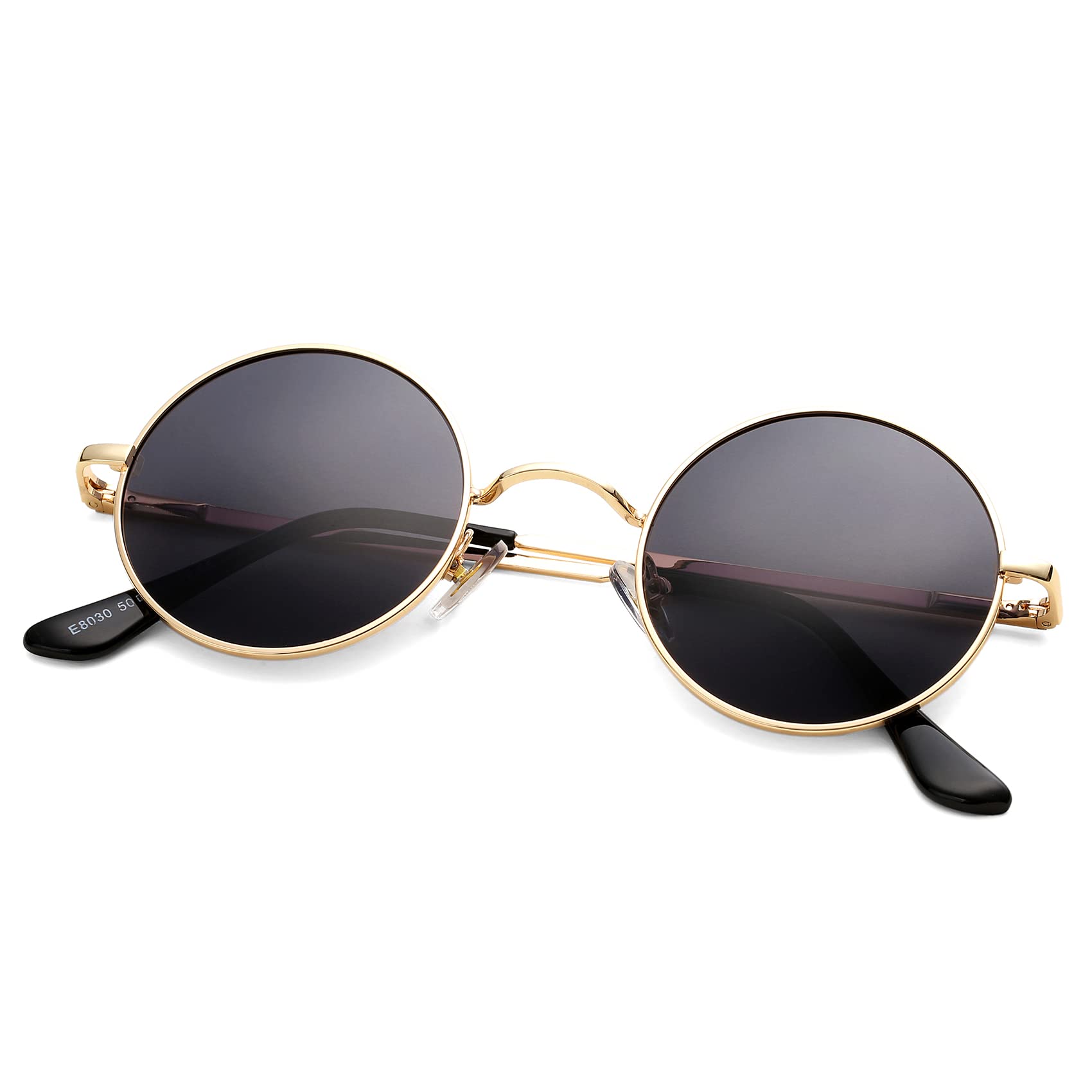 Pro Acme Small Round Polarized Sunglasses for Men Women Circle Retro Shades Metal Hippie Sunglasses UV400 (Gold Frame/Black Lens)