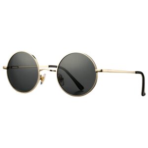 Pro Acme Small Round Polarized Sunglasses for Men Women Circle Retro Shades Metal Hippie Sunglasses UV400 (Gold Frame/Black Lens)