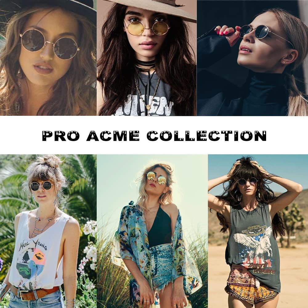 Pro Acme Small Round Polarized Sunglasses for Men Women Circle Retro Shades Metal Hippie Sunglasses UV400 (Gold Frame/Black Lens)