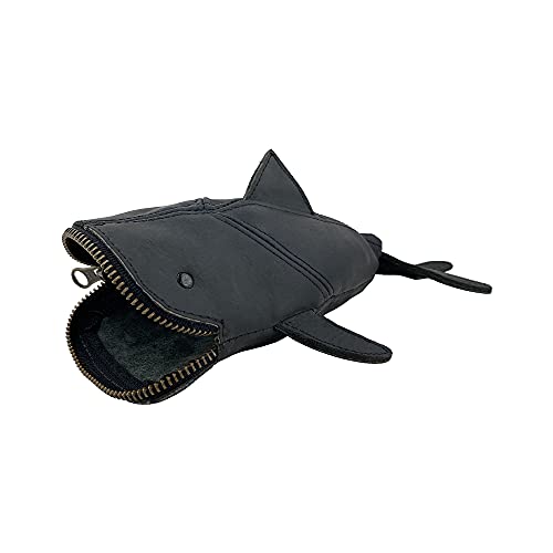 Hide & Drink, Zippered Coin Pouch, Shark Shaped Case, Stuffed Animal, Bank, Change Bag, Pencil Purse, Shark Shaped Cable Holder, Full Grain Leather, Handmade Wallet, Charcoal Black