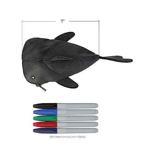 Hide & Drink, Zippered Coin Pouch, Shark Shaped Case, Stuffed Animal, Bank, Change Bag, Pencil Purse, Shark Shaped Cable Holder, Full Grain Leather, Handmade Wallet, Charcoal Black