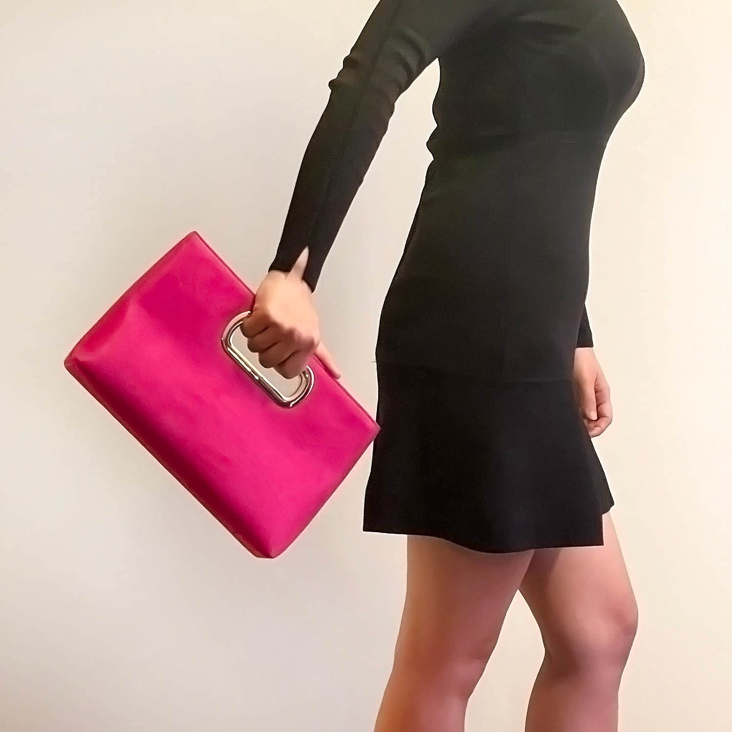 Top Handle Faux Suede Clutch (Fuchsia)