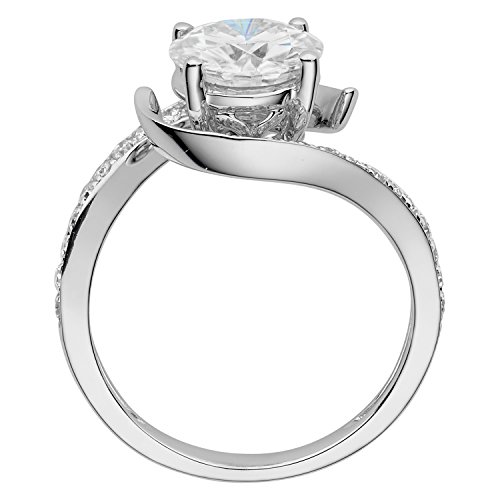 Charles & Colvard Created Moissanite 7.5mm Round Cut Bypass Engagement Ring for Women | 1.74 cttw DEW | Lab Grown | Solid 14K White Gold with Rhodium | Size 9