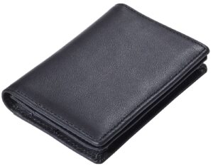 rfid genuine leather bifold id/business credit card case holder for men slim front pocket wallet button(black)