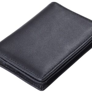 RFID Genuine Leather Bifold ID/Business Credit Card Case Holder for Men Slim Front Pocket Wallet Button(Black)