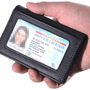 RFID Genuine Leather Bifold ID/Business Credit Card Case Holder for Men Slim Front Pocket Wallet Button(Black)