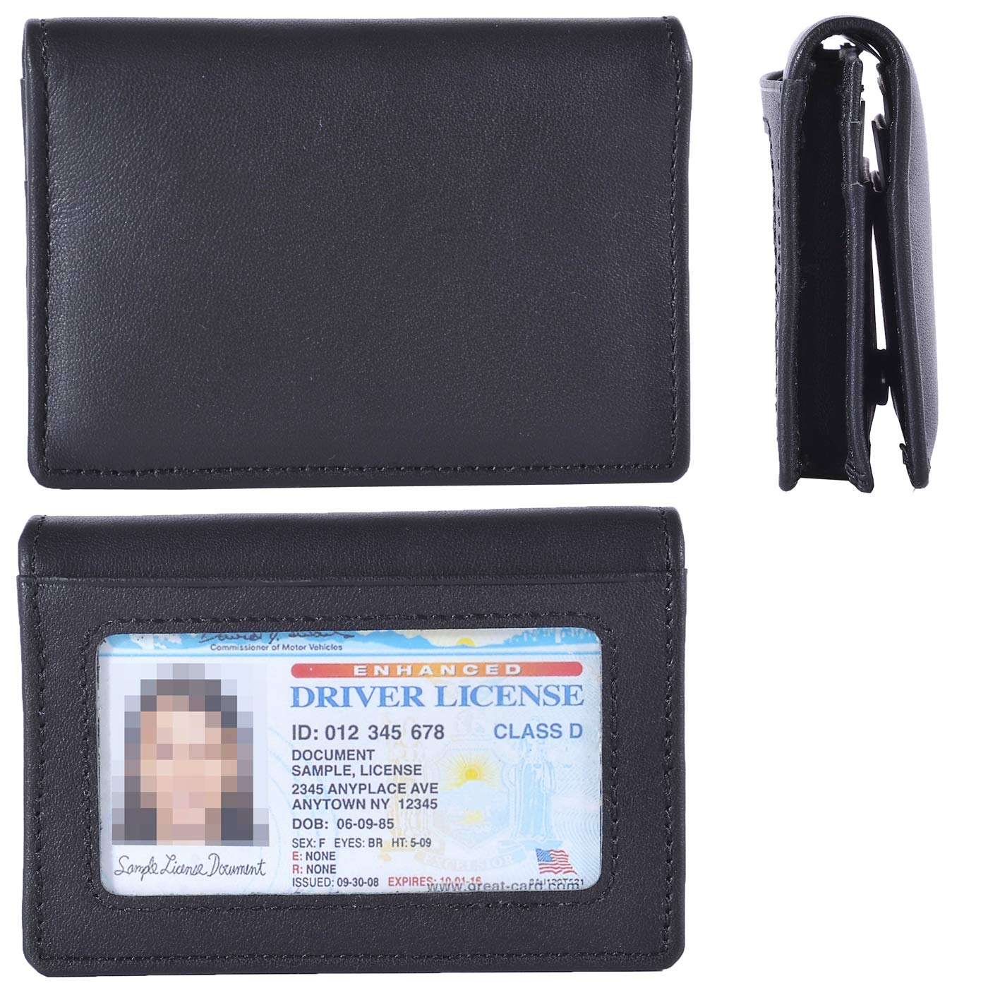 RFID Genuine Leather Bifold ID/Business Credit Card Case Holder for Men Slim Front Pocket Wallet Button(Black)