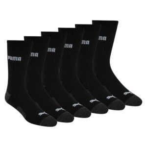 puma mens 6 pack crew socks, black/grey logo, 13-oct us