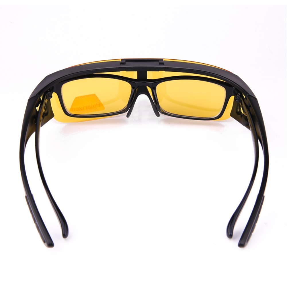 DBWEAR Night Vision Glasses Polarized Fit Over Prescription Flip Up Lens Driving Night Glasses for Men Women, Yellow, Large