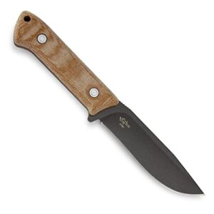 Buck Knives 104 Compadre Camp Knife with 4-1/2" Cobalt Grey Cerakote Coated 5160 Steel Fixed Blade, Natural Micarta Handle, Genuine Leather Sheath Included