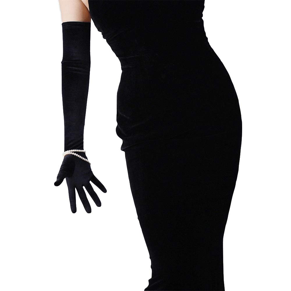 DooWay Black Long Velvet Opera Gloves TOUCHSCREEN 24 Inches Stretchy Women Evening Wedding Warm Gloves One Size