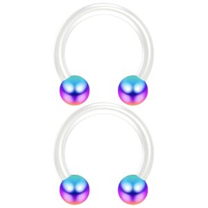 evonix 2pc 16g flexible bioflex circular barbell horseshoe septum ring bioplast piercing 8mm rainbow ball