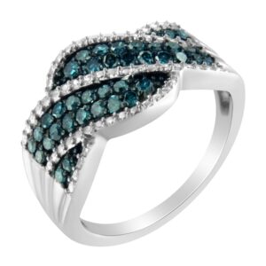 original classics .925 sterling silver treated blue color diamond cocktail ring (1/2 cttw, treated blue color, i2-i3 clarity) - size 6-3/4