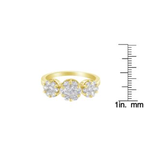 Original Classics 14K Yellow Gold 1-1/4 Cttw Brilliant Cut Diamond Three Round Floral Clusters Engagement or Fashion Ring (H-I Color, SI2-I1 Clarity) - Size 6-1/2